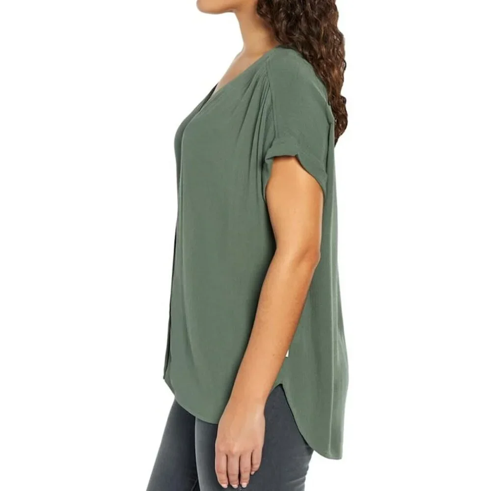 NWT Orvis Women's Short Sleeve Button Front Blouse Green Size M $60 4HL374 - Picture 2 of 3